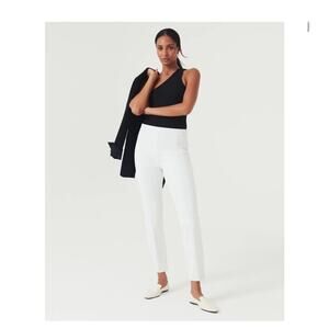 Spanx Women’s The Perfect Slim Straight Pull On Pant White Stretch Size L P NEW